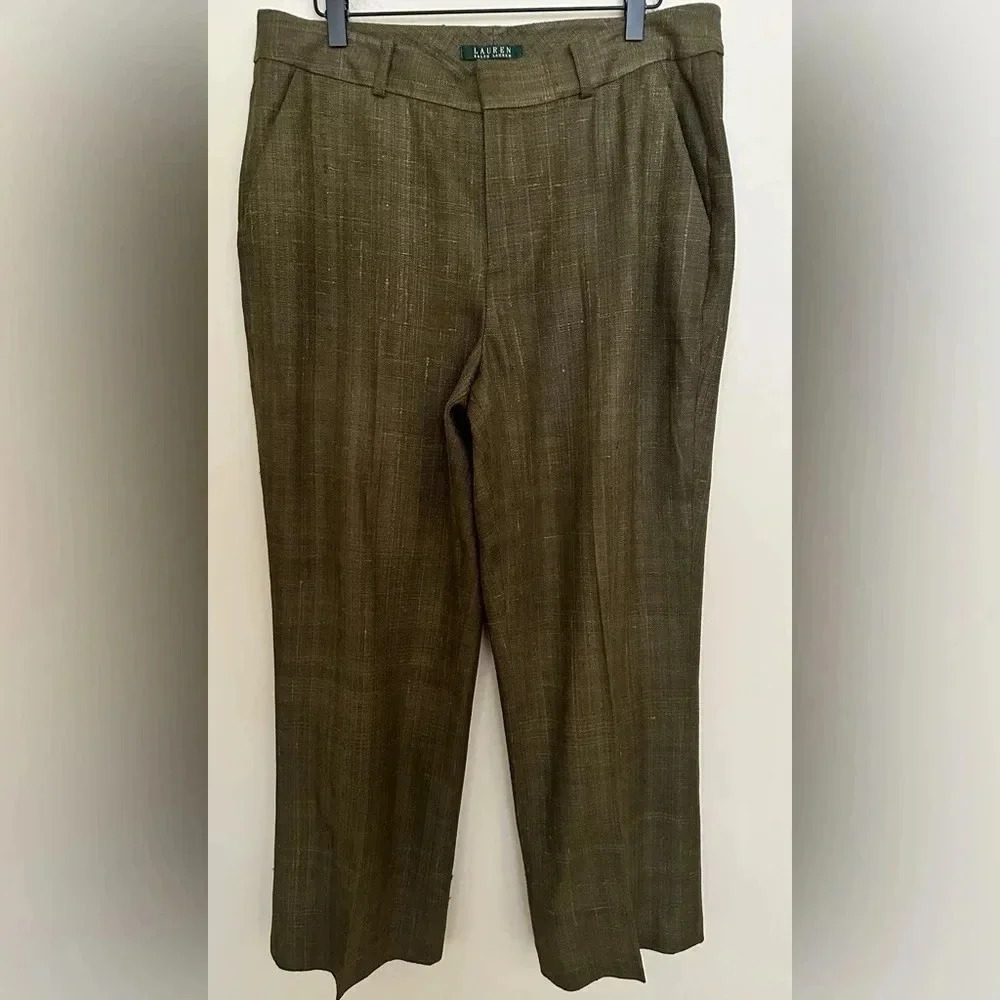 Lauren Ralph Lauren 100% Silk Tussah Straight Leg High Rise Trousers-Size 12-NWT